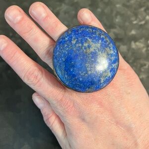 Large Dome Lapis Lazuli Natural Blue Gold Pyrite Flecks Handmade Artisan Ring